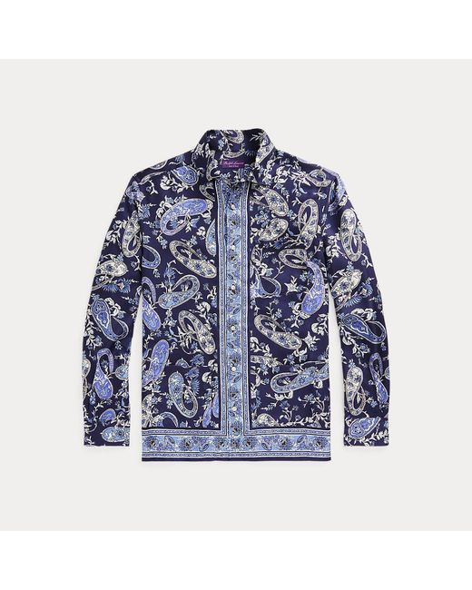 Camicia in twill di seta stampa cashmere di Ralph Lauren Purple Label in Blue da Uomo