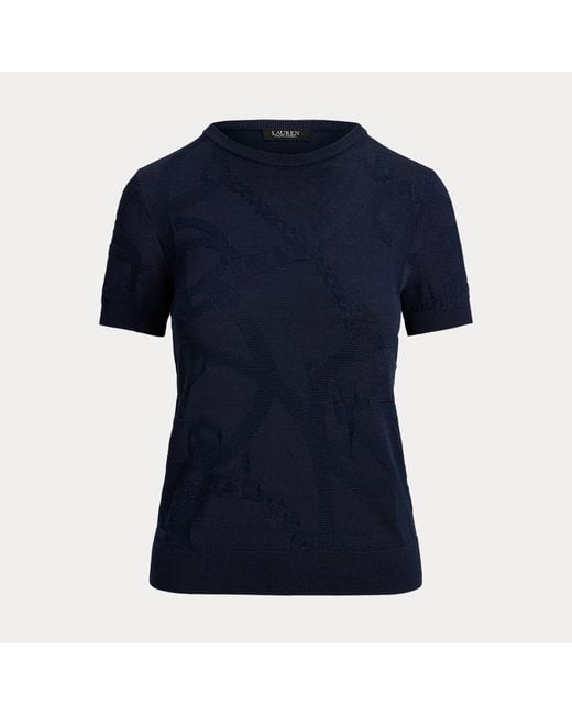 Ralph Lauren Blue Belting-Motif Short-Sleeve Jumper