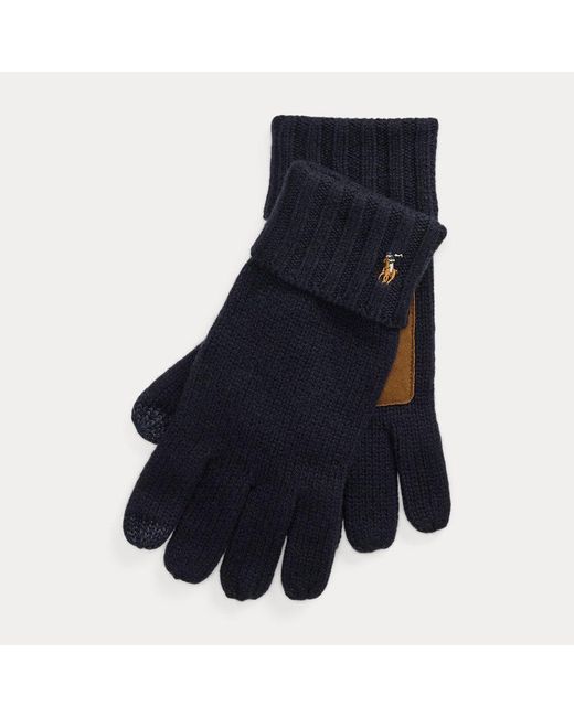 Polo Ralph Lauren Blue Merino Wool Touch Screen Gloves for men