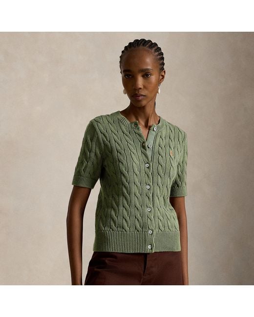 Polo Ralph Lauren Green Cable-Knit Cotton Short-Sleeve Cardigan