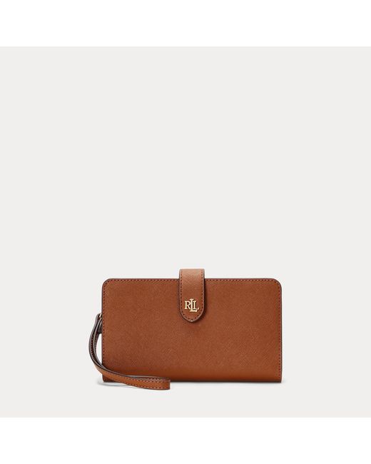 Ralph Lauren Brown Crosshatch Leather Tech Wristlet