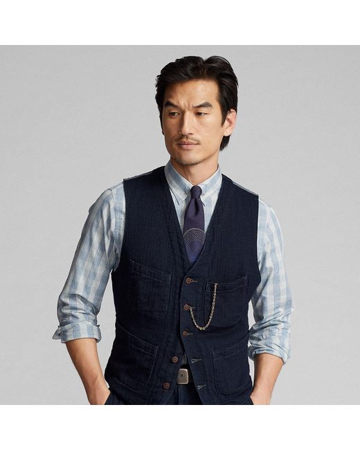 Ralph Lauren Blue Herringbone Waistcoat for men