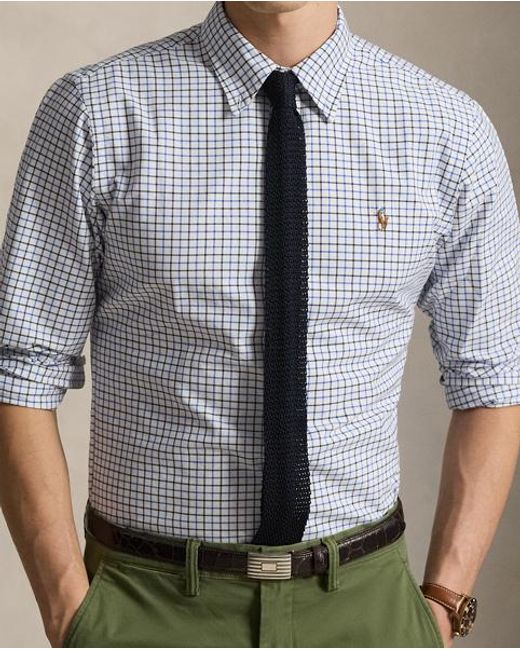 Polo Ralph Lauren Gray Custom Fit Tattersall Oxford Shirt for men