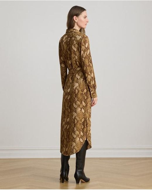 Ralph Lauren Brown Georgette-Hemdkleid Mit Pythonmuster