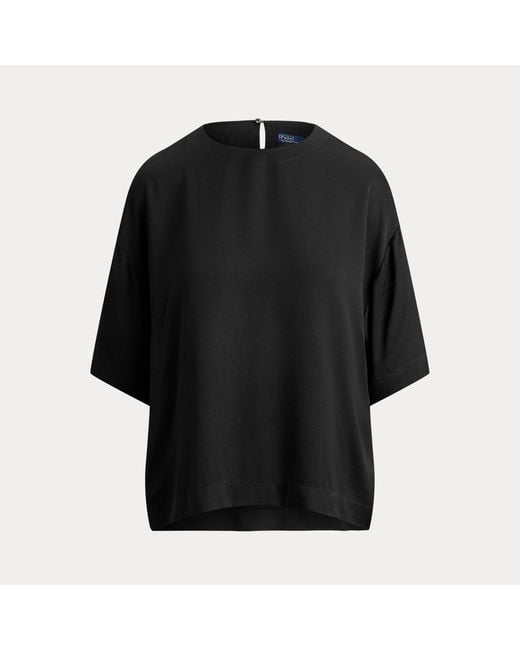 Polo Ralph Lauren Black Seiden-Oberteil Mit Fledermausärmeln