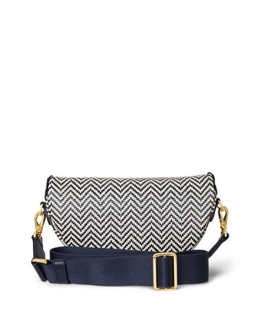 Ralph Lauren Blue Herringbone Woven Marcy Belt Bag
