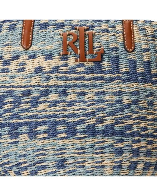 Lauren by Ralph Lauren Blue Ralph Lauren Striped Straw Medium Hartley Tote Bag