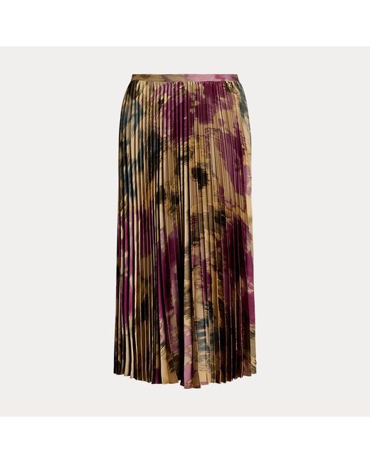 Ralph Lauren Blue Floral Pleated Satin Charmeuse Skirt