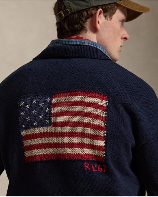 Polo Ralph Lauren Blue Relaxed Fit Flag Cotton Jumper for men