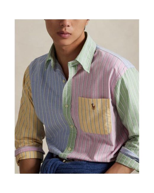 Camicia Oxford patchwork a righe di Polo Ralph Lauren in Blue da Uomo