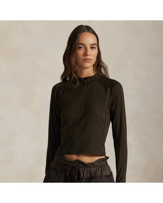 Polo Ralph Lauren Black Sueded Jersey Cropped Half-Zip