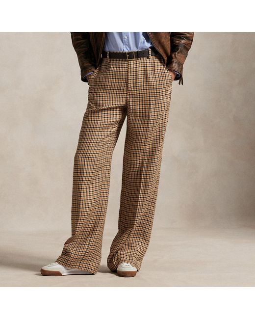Polo Ralph Lauren Brown Plaid Tweed Wide-Leg Trouser