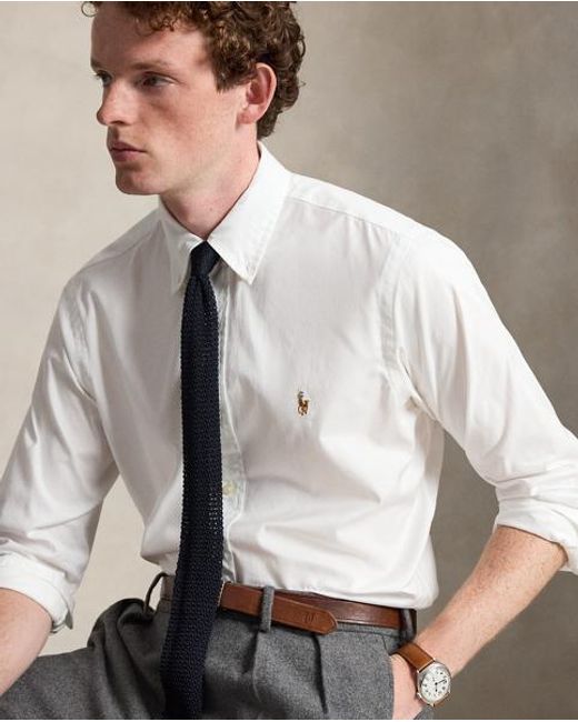 Polo Ralph Lauren White Custom Fit Stretch Oxford Shirt for men