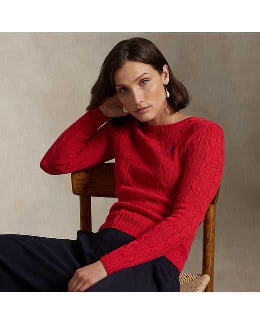 Ralph Lauren Red Baumwoll-Rundhalspullover Mit Zopfmuster