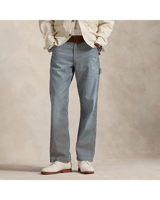 Ralph Lauren Blue Polo Dungaree Hickory-Stripe Trouser for men
