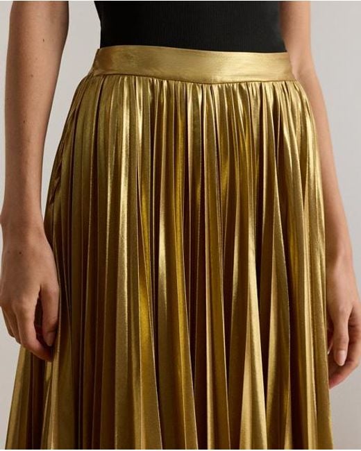 Ralph Lauren Women's Metallic Pleated MIDI Skirt Yellow Size 4