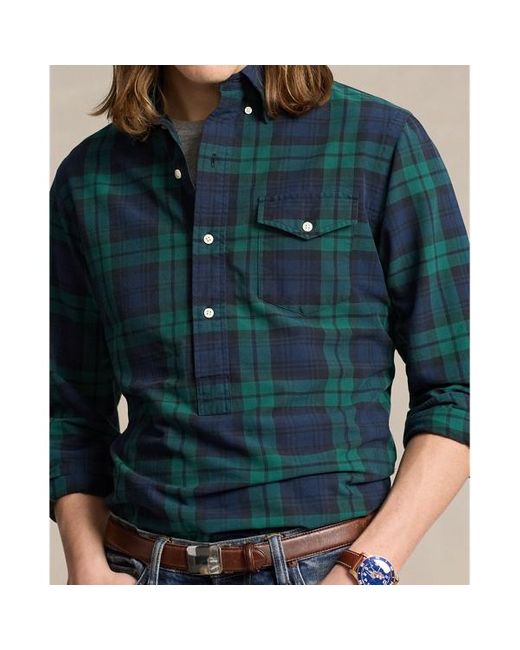 Polo Ralph Lauren Blue Classic Fit Plaid Popover Oxford Shirt for men