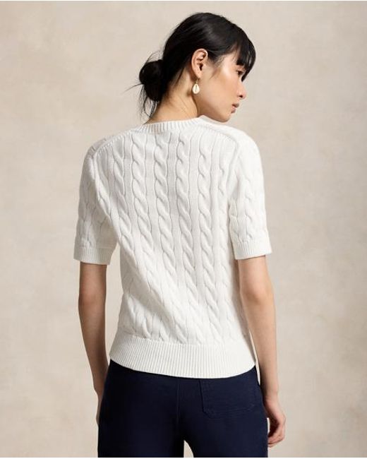 Polo Ralph Lauren Gray Cable-Knit Cotton Short-Sleeve Cardigan