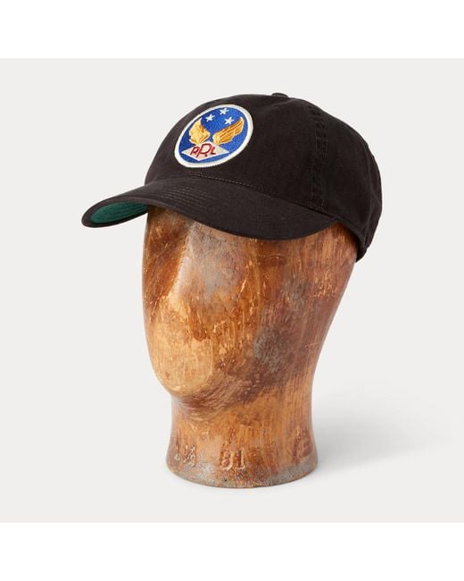 RRL Black Winged-logo Twill Ball Cap for men