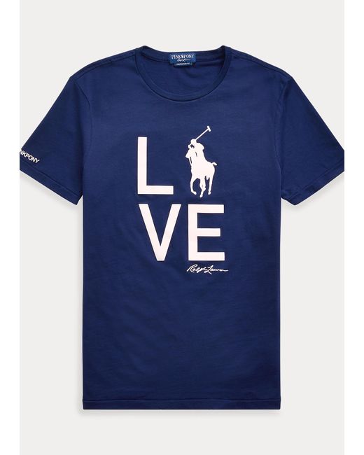 Ralph Lauren T-Shirt Live Love mit Pink Pony in Blue für Herren