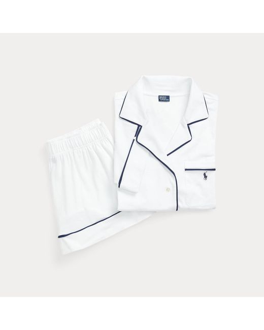 Ralph Lauren White Piped Jersey Short-Sleeve Pyjama Set