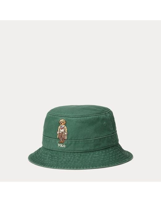 Ralph Lauren Green Polo Bear Twill Bucket Hat for men