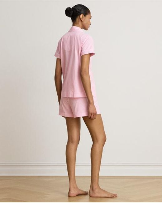 Ralph Lauren Pink Striped Cotton Jersey Boxer Sleep Set