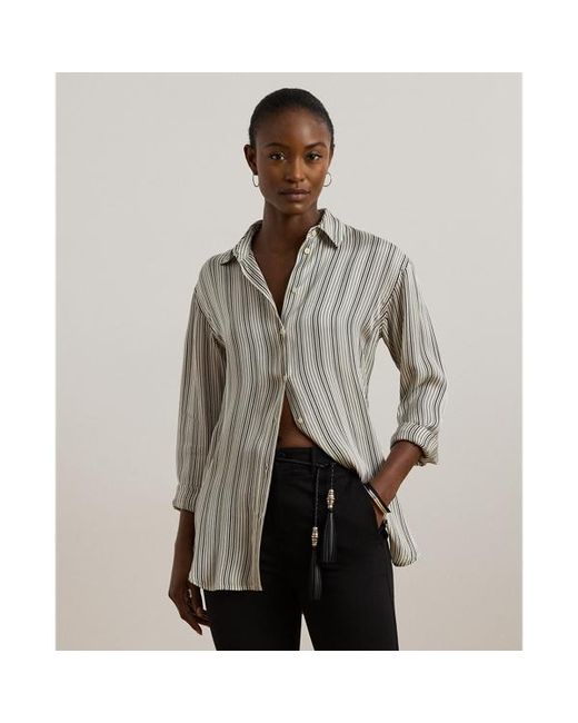 Ralph Lauren Gray Relaxed Fit Striped Satin Shirt