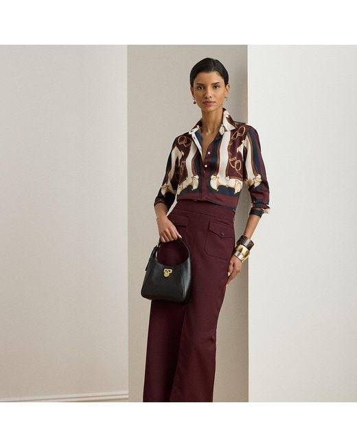 Ralph Lauren Purple Wool-Blend Twill Pencil Midi Skirt