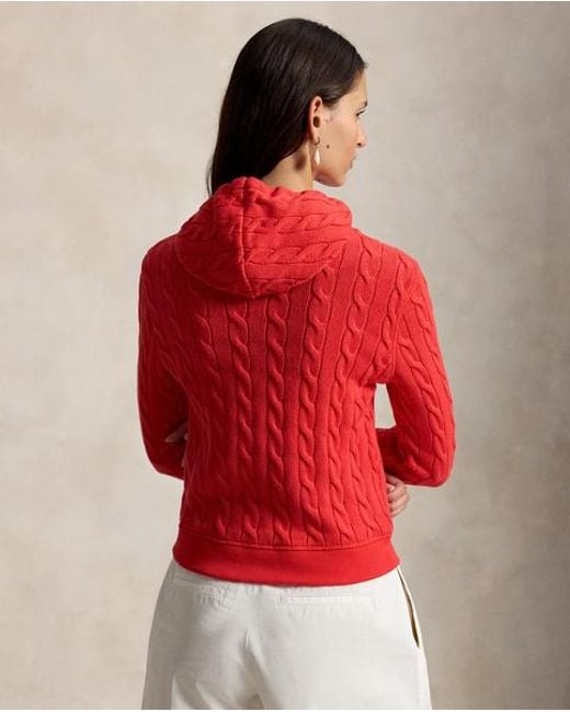 Polo Ralph Lauren Red Cable-Knit Cotton Full-Zip Hoodie