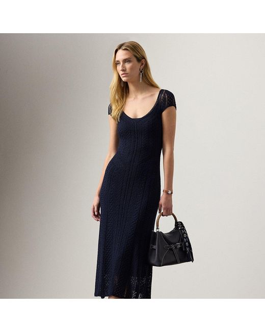 Ralph Lauren Blue Crosley Hand-Crocheted Silk Day Dress
