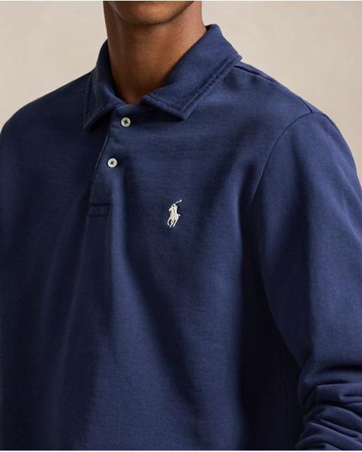 Polo Ralph Lauren Blue Loopback Fleece Collared Sweatshirt for men