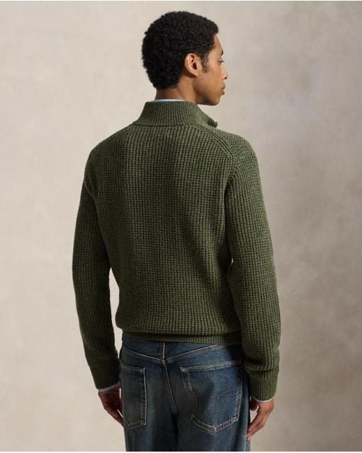 Polo Ralph Lauren Green Waffle-Knit Wool-Cotton Jumper for men