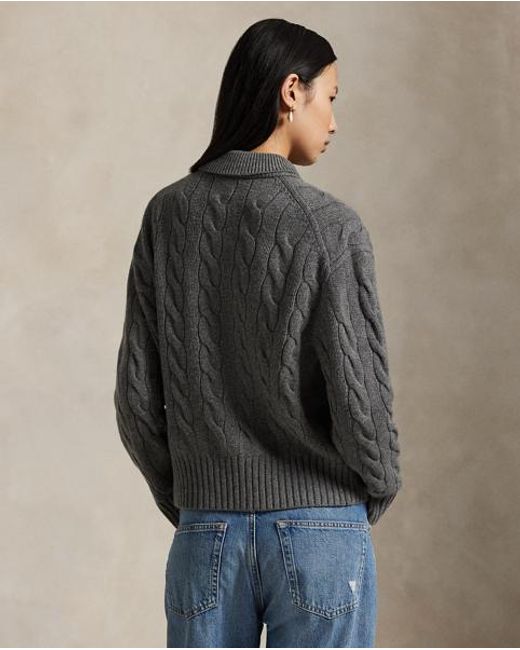 Polo Ralph Lauren Black Cable-Knit Wool-Cashmere Polo Jumper