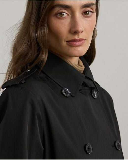 Ralph Lauren Black Zweireihiger Trenchcoat Mit Baumwolle