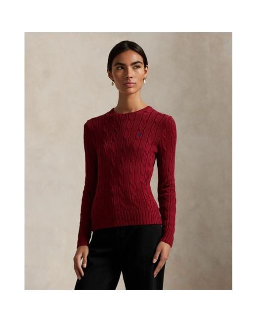 Maglia a girocollo in cotone a trecce di Polo Ralph Lauren in Red