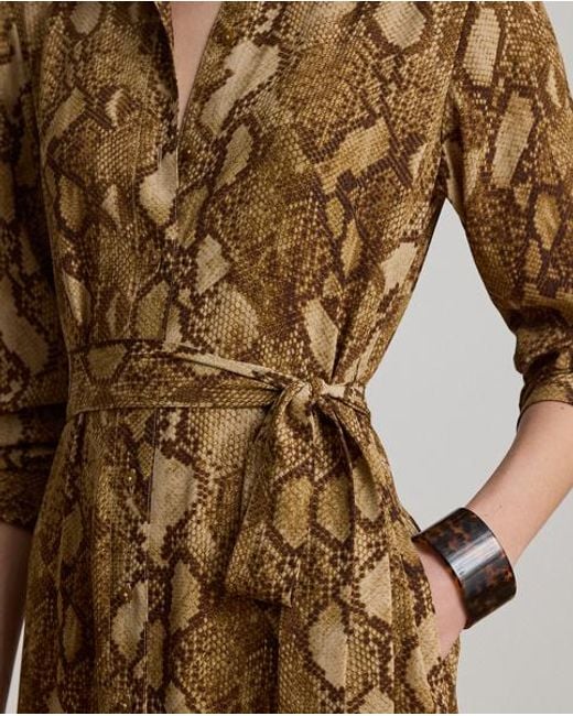 Ralph Lauren Brown Georgette-Hemdkleid Mit Pythonmuster