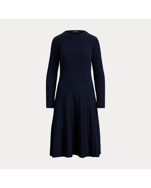 Ralph Lauren Blue Mini-Cable & Rib-Knit Long-Sleeve Dress