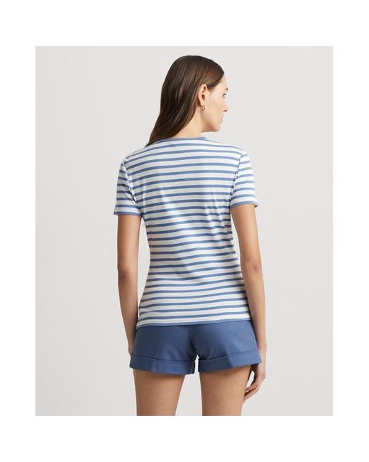 Lauren by Ralph Lauren Blue Gestreiftes Rundhals-T-Shirt mit Stretch