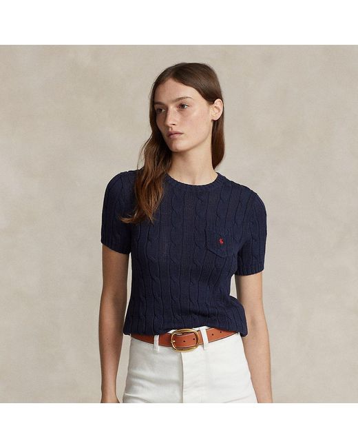 Polo Ralph Lauren Blue Kurzarmpullover Mit Zopfmuster