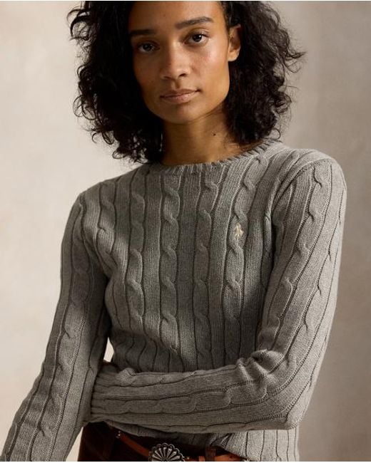 Polo Ralph Lauren Gray Cable-Knit Cotton Crewneck Jumper