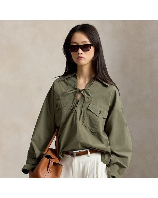 Polo Ralph Lauren Green Lace-Up Cotton Shirt