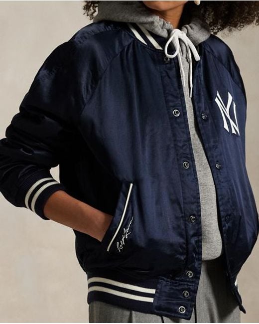 Polo Ralph Lauren Blue Polo Ralph Lauren Lauren Yankees Satin Jacket for men