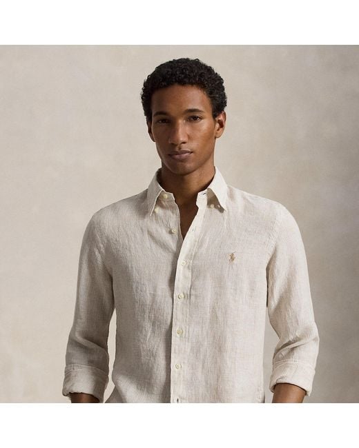 Polo Ralph Lauren White Custom Fit Striped Linen Shirt for men