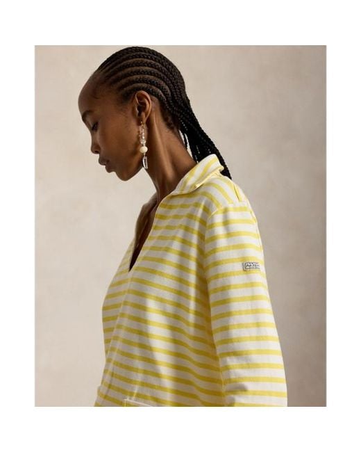 Ralph Lauren Green Striped Split-Placket Mariner Tee