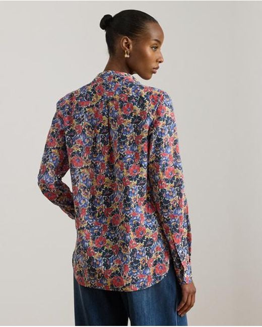 Ralph Lauren Blue Classic Fit Floral Cotton Voile Shirt
