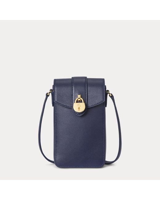 Ralph Lauren Gray Umhänge-Techniktasche Tanner Aus Leder