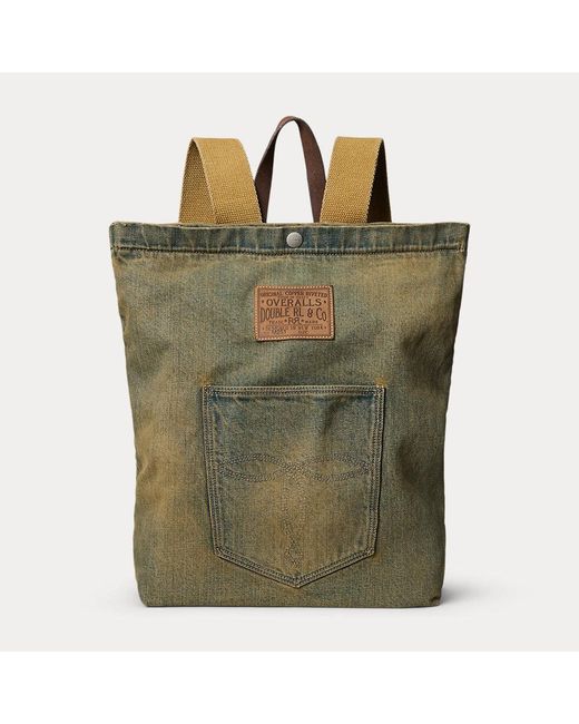 RRL Green Faded Denim Backpack for men