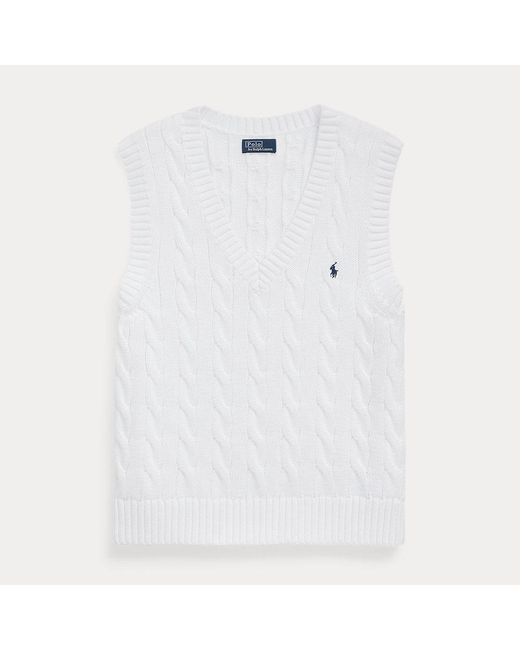 Polo Ralph Lauren White Logo-embroidered V-neck Cotton Knitted Vest