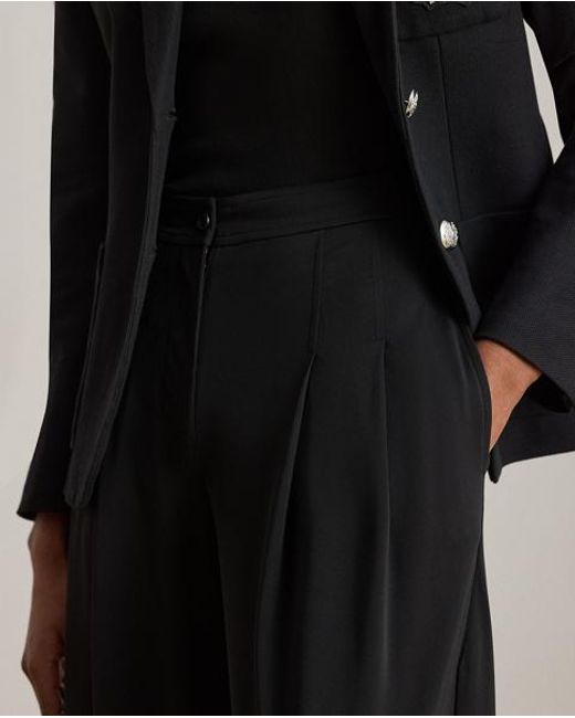 Ralph Lauren Black Pleated Stretch Jersey Wide-Leg Pant